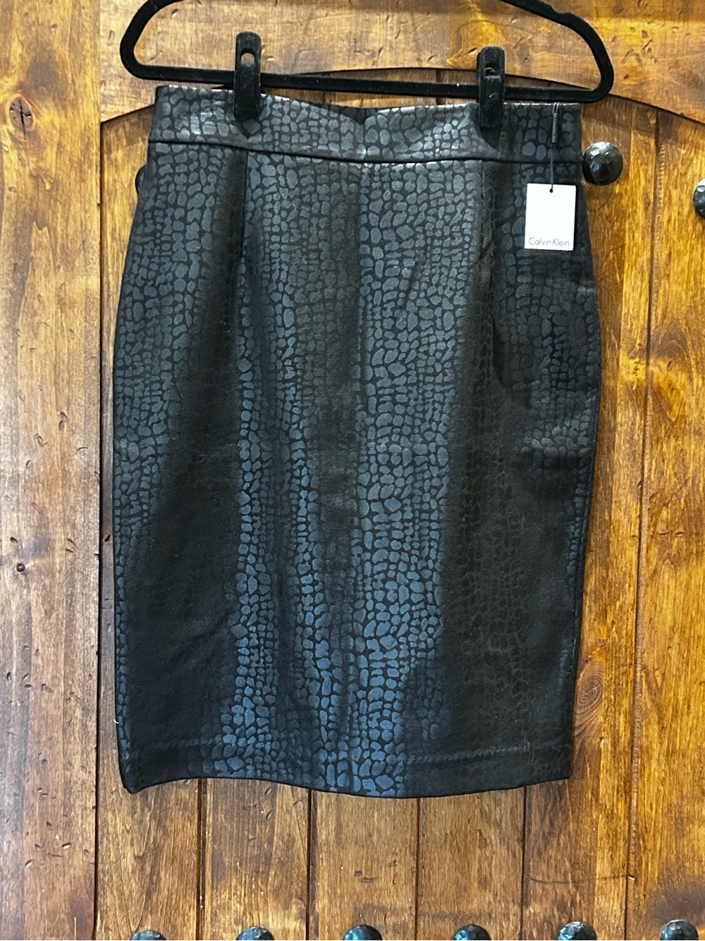 Calvin Klein Black Textured Animal-Print Pencil Skirt, Size 10